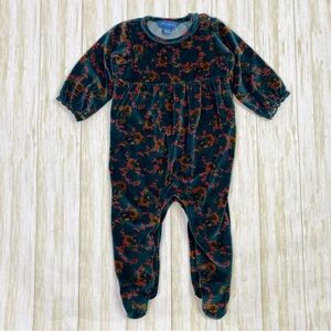 Vintage April Cornell Green Floral Velour One Piece Footie Outfit